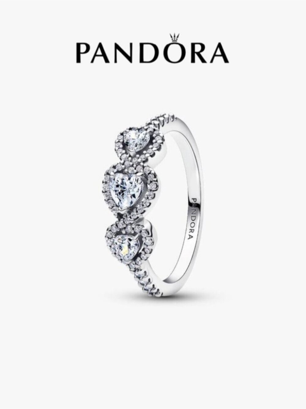 Pandora Halo Heart Trilogy Ring